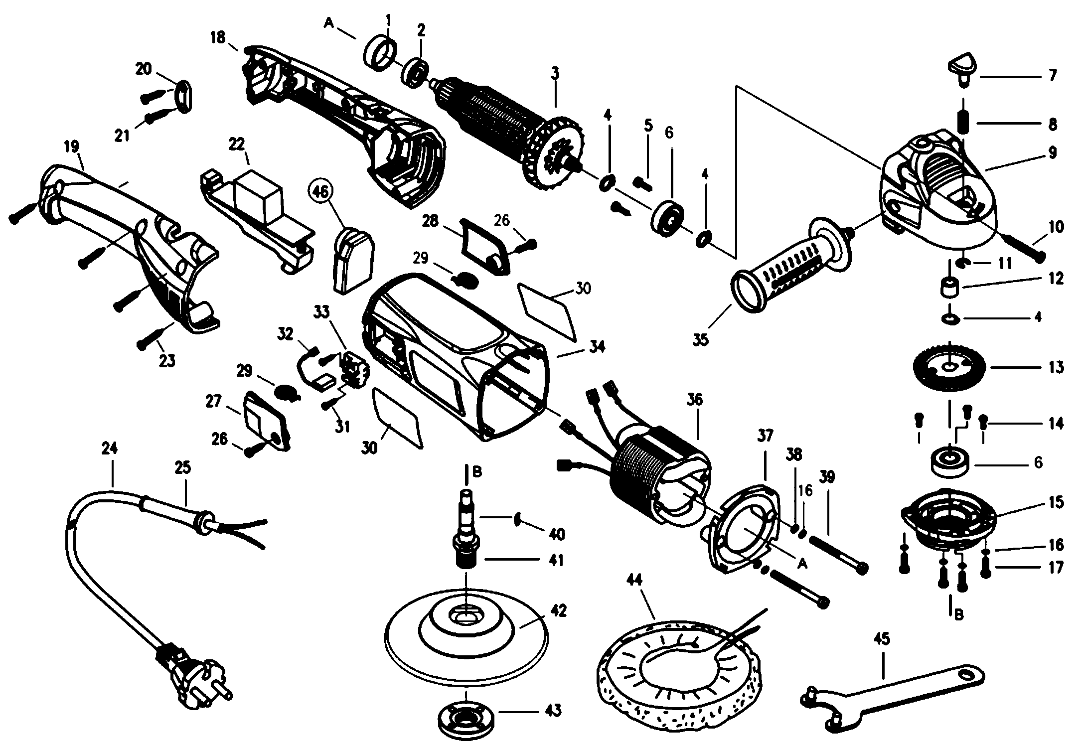 Default Diagram and Parts List for WP600K-B3 Type 1 Black and Decker Sander Polisher